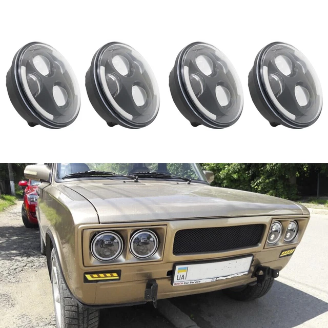 4PCS 5 3/4" 5.75 Projector LED Headlights Sealed Beam Ring Angel Eyes DRL Bulbs