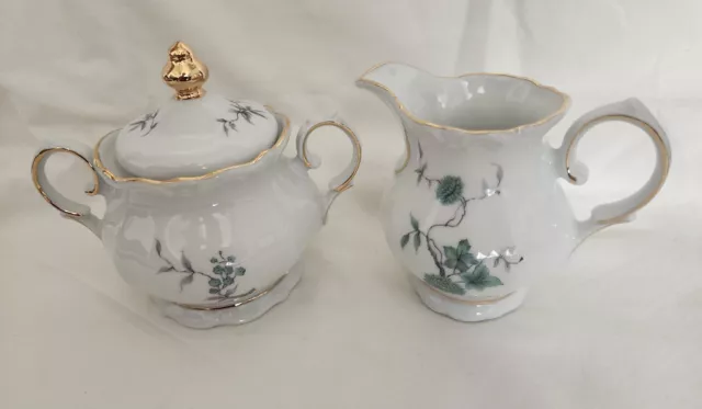 Vintage Mitterteich Green Ming Creamer/Sugar Bowl Bavaria German Set Porcelain