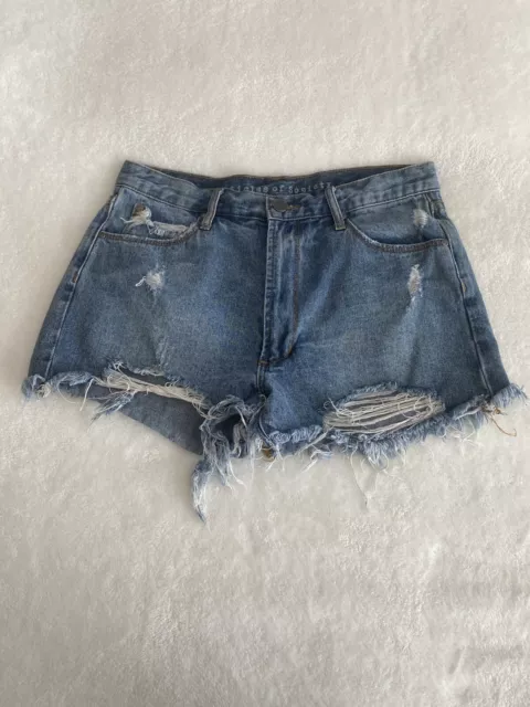 Articles of Society Destroyed Distressed Denim Cutoff Ripped Jean Shorts Size 27