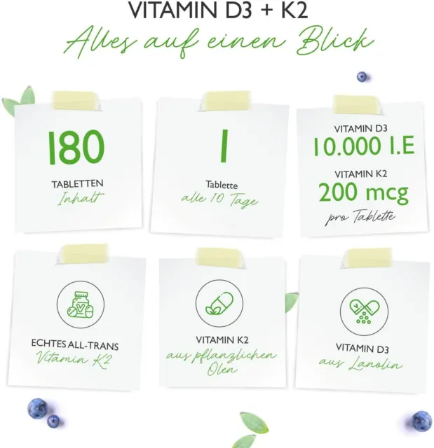 2x Vitamin D3 10.000 I.E. + Vitamin K2 200mcg = 360 Tabletten MK-7 Menachinon-7 2