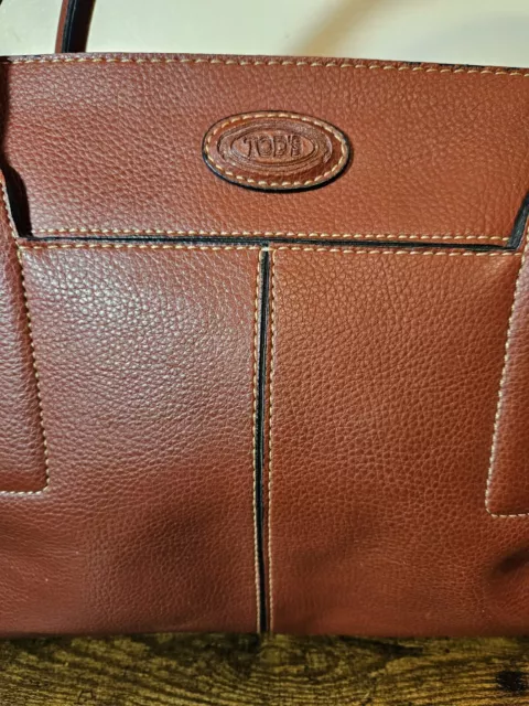 Tod's Women's Satchel Handbag Purse Brown Pebbled Leather Double Handle