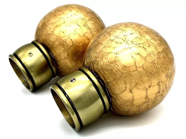 Gold Crackled Glass Finials for 35mm curtain pole ball & brass (703)