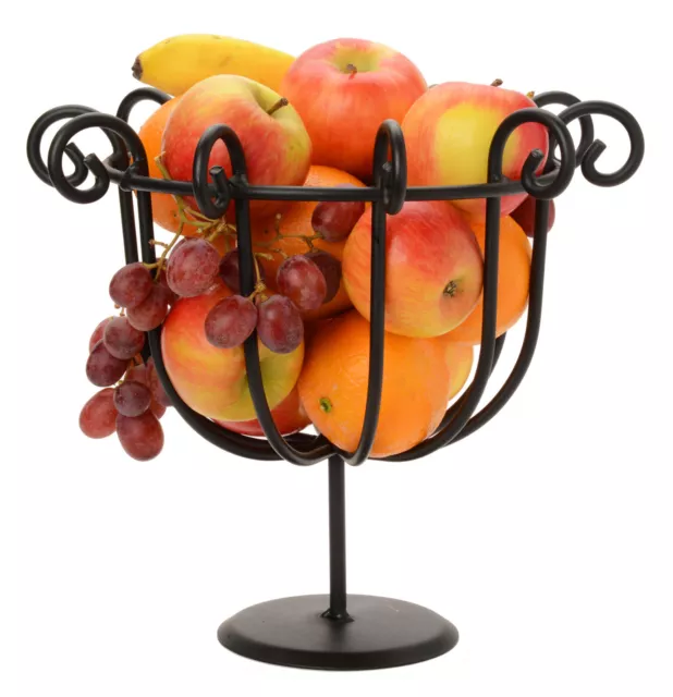 SCROLLED FRUIT BOWL Black Wrought Iron Decor Basket Stand Amish Handmade in USA