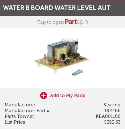 Keating Pasta Cooker B Board 001166 Low Water Safety Replacement Part