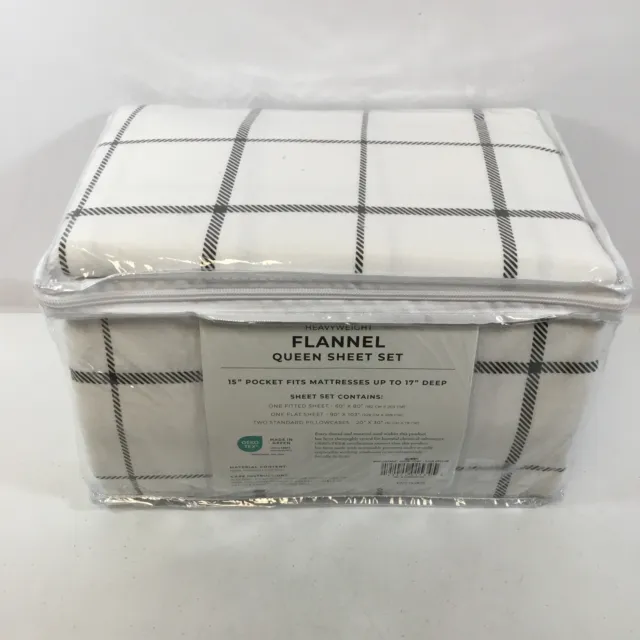 Great Bay Home White Grey Turkish Cotton Flannel Sheet Set Size Queen M21LT88F3