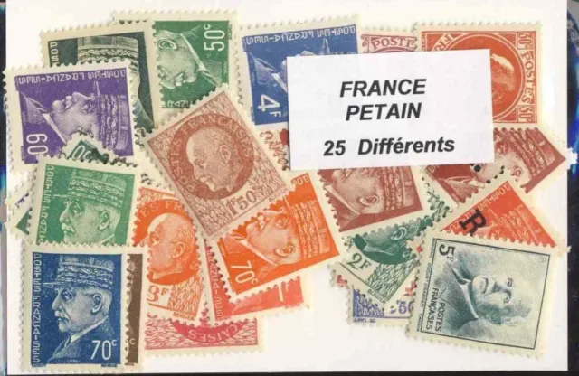 FRANCE lot 25 timbres PETAIN tous differents, neufs et oblitérés