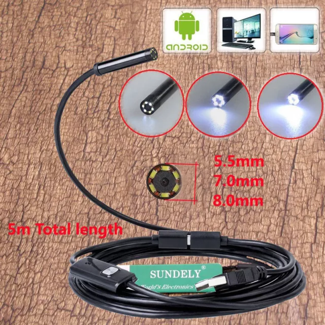 Waterproof 6LED USB Android Endoscope Borescope Snake Inspection Camera Scope UK