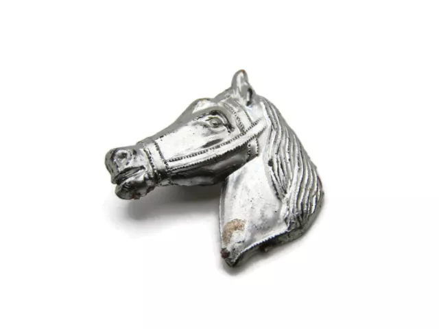 Horse Head Pin Equestrian Ranch Riding Sport Silver Tone