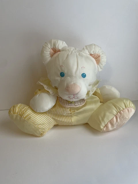 1988 Fisher Price Puffalump Baby Bear Mouse Yellow White Rattle Stuffed Animal