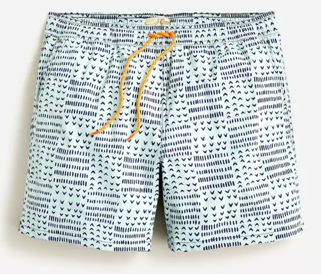 J. Crew 6" Men's stretch Swim Trunk Trunks Indigo Print Navy Green  L jcrew