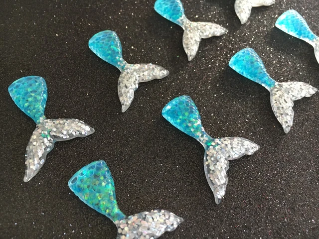 6pc. Blue and Silver,Glitter Mermaid Tail,Cabochon,slime charm, flatback, jewlry