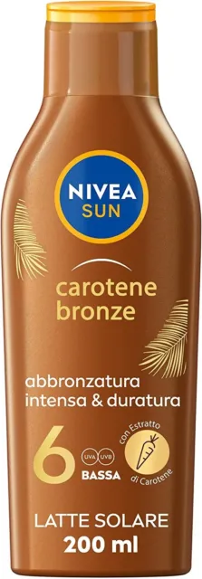 NIVEA SUN Latte Solare Carotene Bronze FP 6 200 ml, Crema abbronzante/protettiva