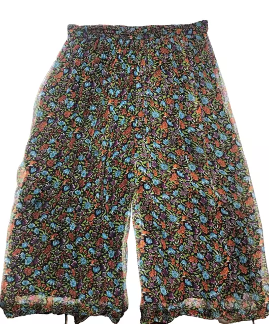 Gauze Floral Wide Leg Palazzo Pants Women's One Size Boho Peasant Lagenlook