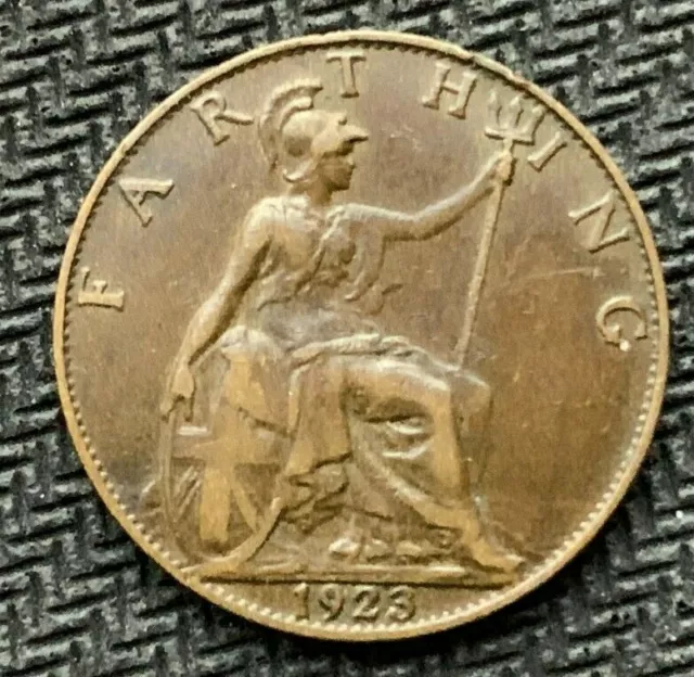 1923 Great Britain Farthing Coin AU    High Grade World Coin    #C940