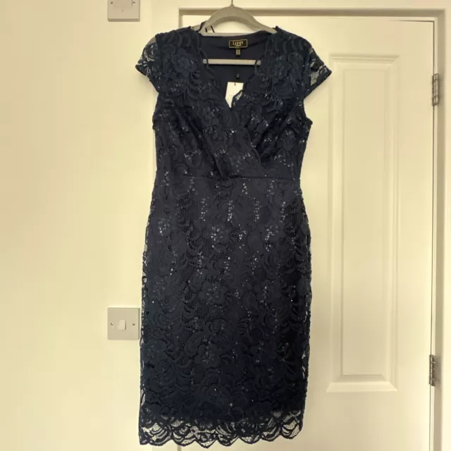 Lipsy Navy Lace BodyCon Sparkly Sequin Dress Uk 14