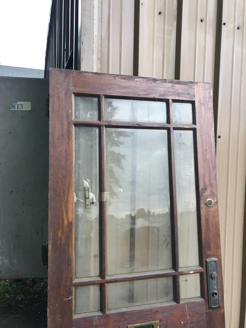 Cmp Antique Pine Beveled Glass Nine Light Entry Door 38.75 X 83 2