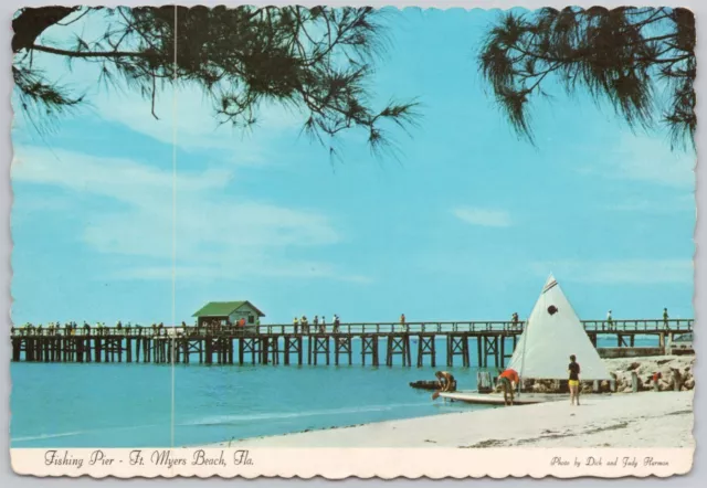 Fort Myers Beach, Florida, Vintage Postcard, Sea, Public Pier, Sailing