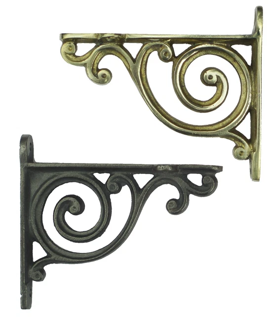 PAIR SMALL BATHROOM Shelf Brackets Antique Scroll Bracket [Brass or