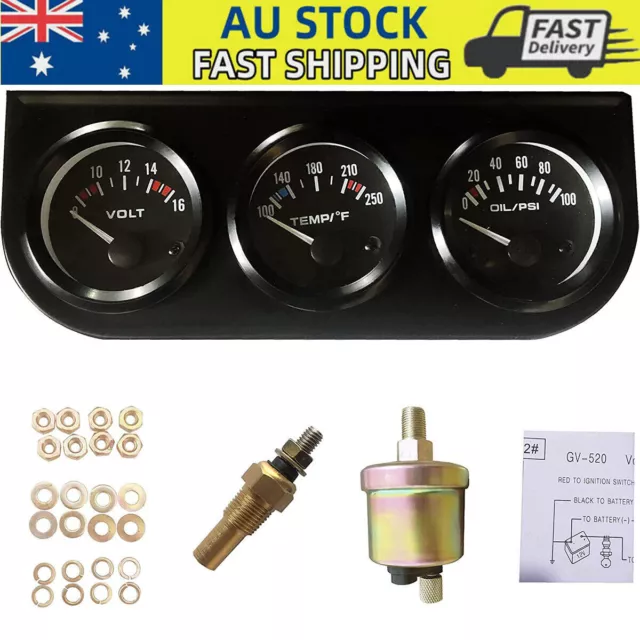 3 IN1 Car 52mm Electronic Triple Gauge Oil Pressure Water Tem Voltmeter Meter AU