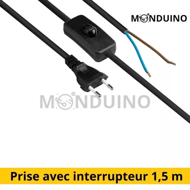 Câble d'alimentation avec prise euro et interrupteur, 1,5 m, noir ou blanc