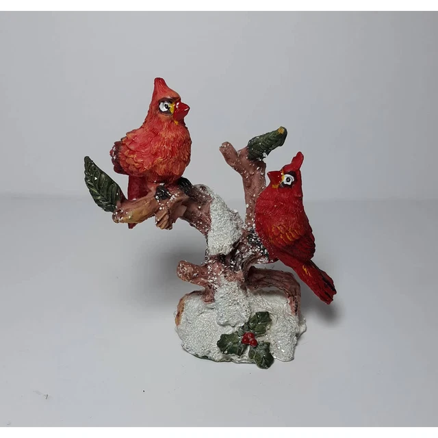 Cardinals Figurine Two Birds on Branch in Snow