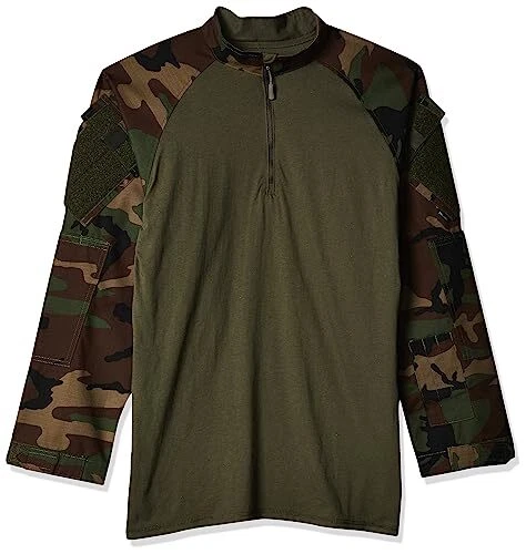 Men's T.R.U. 1/4 Zip Combat Shirt, Woodland/Olive Drab, Medium Long