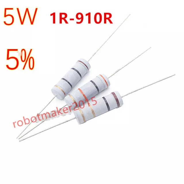 10Pcs 5W 5 Watt Carbon Film Resistor ±5%  1 - 910 Ω Ohm 1 R to 910 R