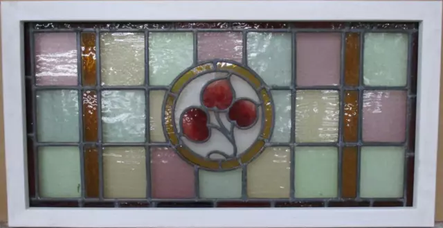 OLD ENGLISH LEADED STAINED GLASS WINDOW TRANSOM Cute Floral 34.5" x 18"