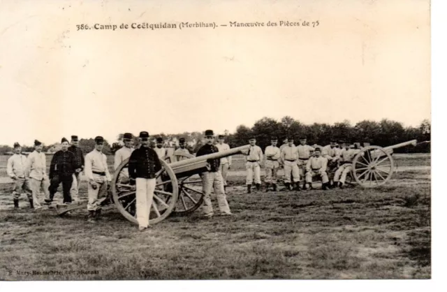 1 Cpa Militaria  Morbihan : Coëtquidan  Canons De 75