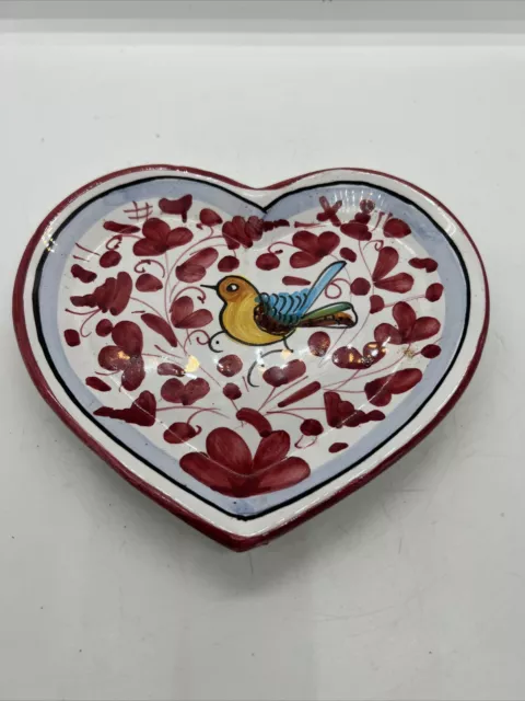 Italian Deruta Pottery Trinket Dish Bird Heart Plate Motif VTG Sambuco Mario