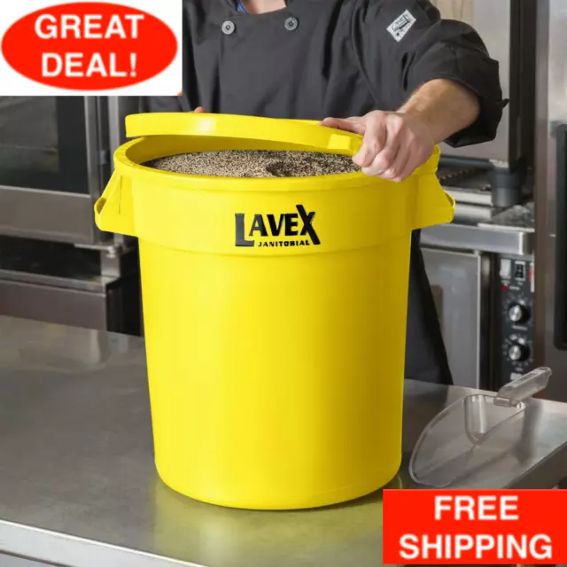 10 Gallon Heavy Duty Commercial Round Ingredient Bin Trash Can and Lid Yellow