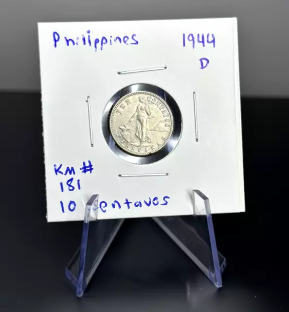 1944 D 10 Centavos Philippines 75% Silver Coin