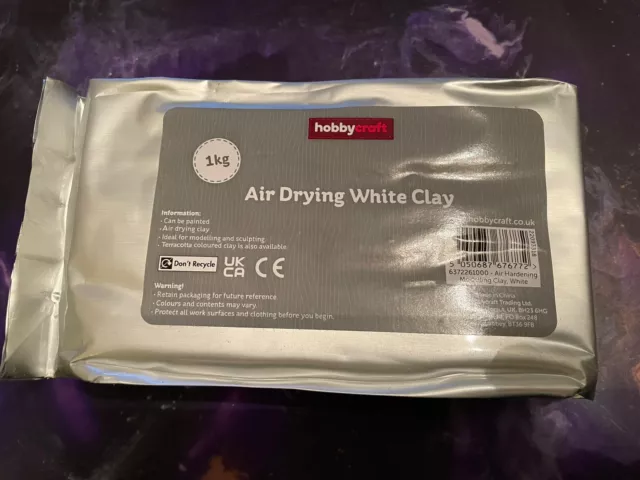 Hobbycraft -air drying paintable White Clay 1kg foil sealed modelling sculpting