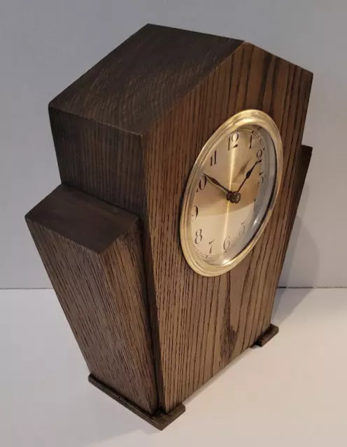 Antique Early 20th Century c1930’s Solid Oak Art Deco Desk / Mantel Clock 2