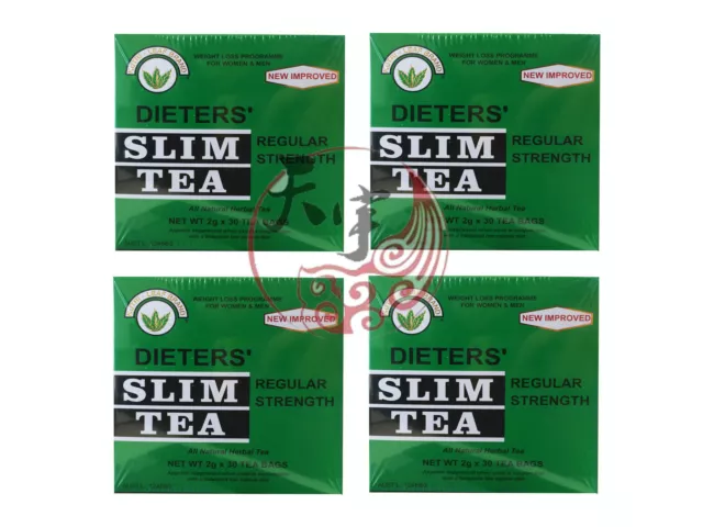 4 x NUTRI LEAF Dieters Herbal Slim Tea-Regular Strength 30 Tea Bags Weight Loss
