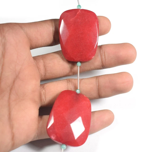 AAA+ 2Pcs Natural Red Jade Faceted Large Rectangle Gemstone Beads Jewelry making