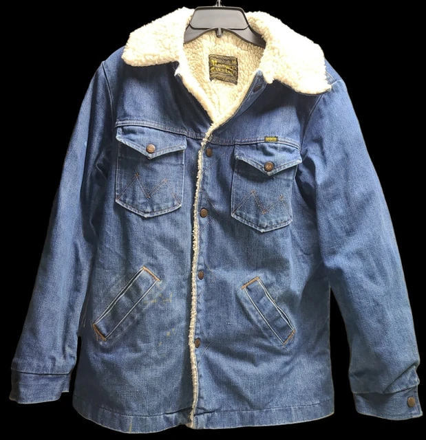 Vintage 70s Maverick Ranch Coat Men’s M  Denim Sherpa Lined Snap Trucker Jacket
