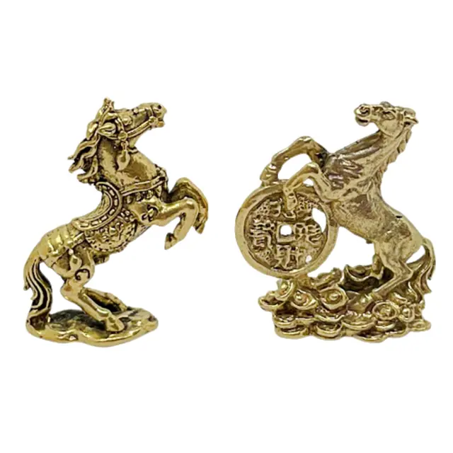 Horse Pony Coin Brass Gold Statue Feng Shui Wealth Luck Zodiac Animals Figurine