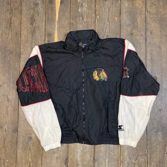 Starter Track Jacket Chicago BlackHawks NHL Full-Zip, Black White Mens Large