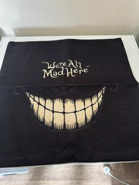 1 x CHESHIRE CAT Grin "We're All Mad Here" ALICE IN WONDERLAND Cushion Cover