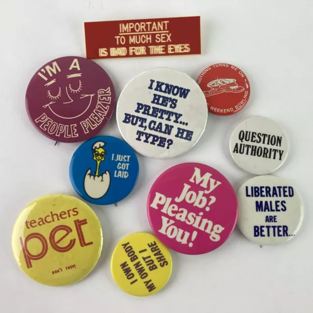 1960's 1970's Pinback Button Lot Hippie Sexual Freedom Innuendo Counter Culture