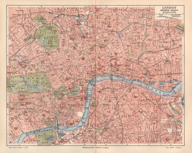 LONDON St.Pauls Tower Westminster Abbey Hyde Park City Map Stadtplan 1896