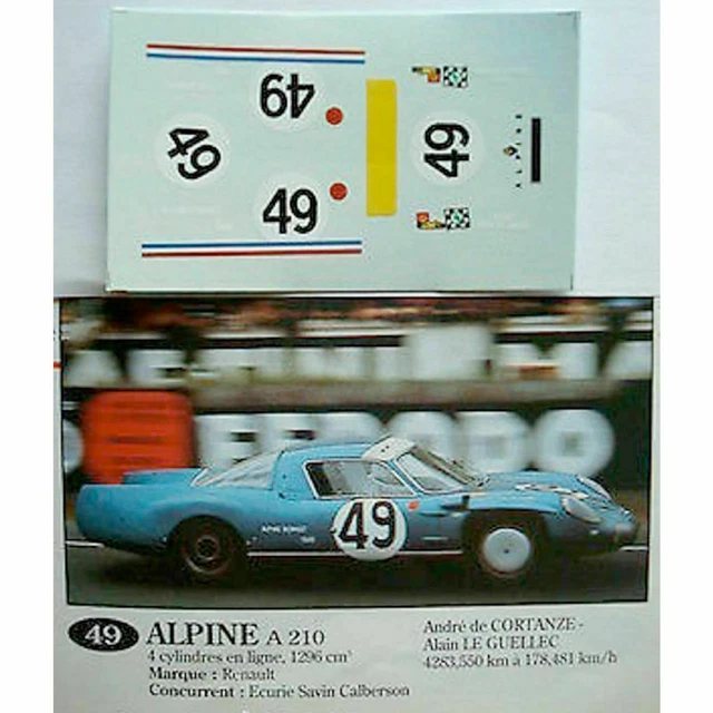 Mini Racing Board Decals 1/43 - for Alpine A210 Le Mans 1966
