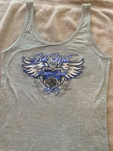 Daytona Beach Bike week womans small grey, blue tank top