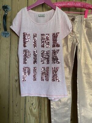 Girls Rosa Shimmer NEXT jeans e Rosa con Lustrini T-Shirt Set Età 11 Anni, Nuovo 2