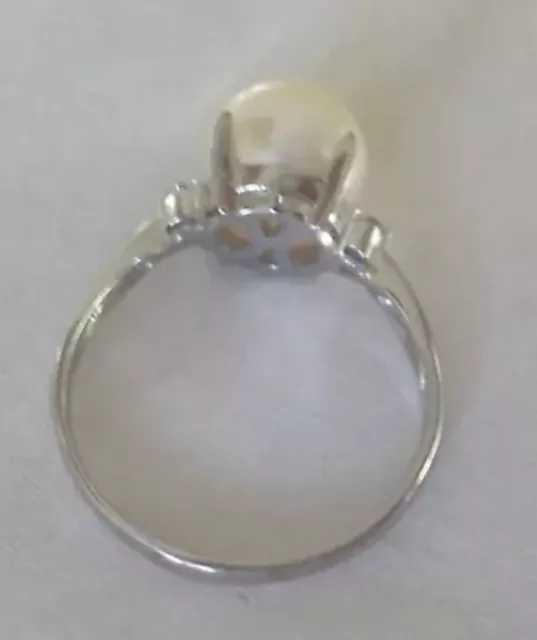 ESTATE SOLID PLATINUM 900 White Pearl Diamond Ring - 6.44 gms, Sz 10.75 ...