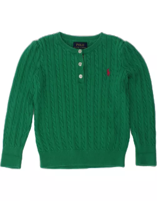 POLO RALPH LAUREN Girls Crew Neck Jumper Sweater 2-3 Years Green Cotton BD05