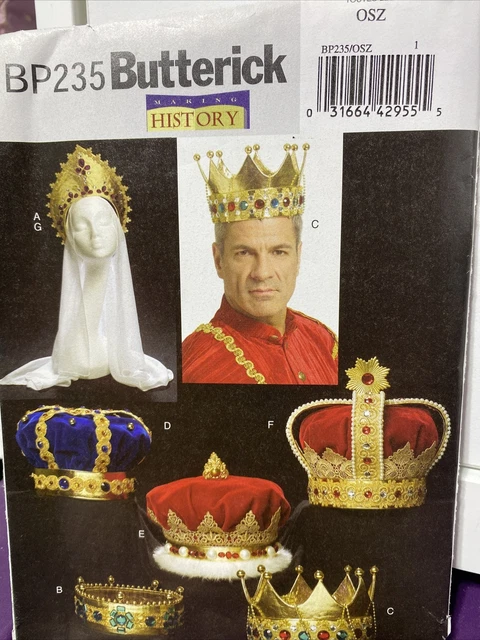 Costume Pattern KING CROWN Headpiece UNCUT Butterick BP235 Royalty Craft UC FF