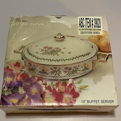 New  10” Enamel on Steel Floral Covered Buffet Server In Box Dinner Food