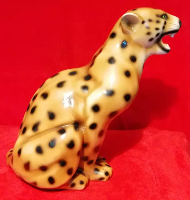 Large Vintage Ceramic Jaguar - Leopard - Cheetah  Statue 15" = Italian  - Rare -